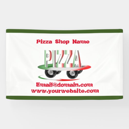 Pizza-service, rood groen, gepersonaliseerd spandoek (Horizontaal)