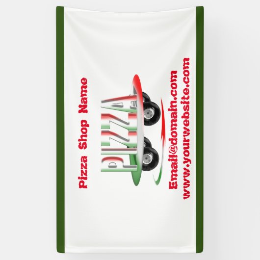 Pizza-service, rood groen, gepersonaliseerd spandoek (Verticaal)