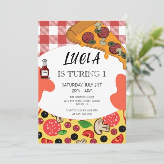 Pizza Slice 1er Invitation anniversaire (Debout devant)