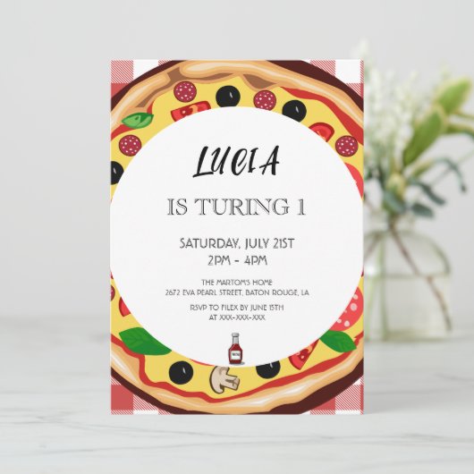 Pizza Slice 1er Invitation anniversaire (Debout devant)