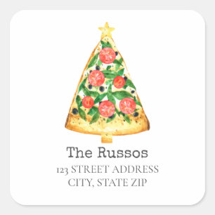 Pizza Slice Christmas Tree Adresse Sticker Carré
