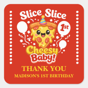 Pizza Slice Feestje – 1e verjaardagsfeestje cadeau Vierkante Sticker