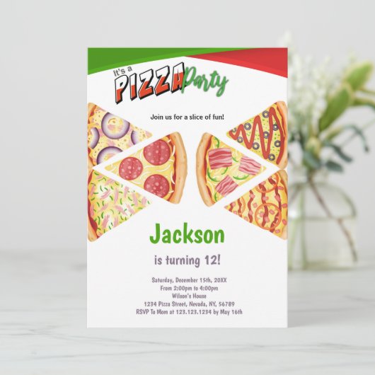 Pizza Slice Invitation Anniversaire (Debout devant)