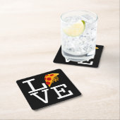 Pizza Slice Liefde Vierkante Kartonnen Onderzetter (Insitu)