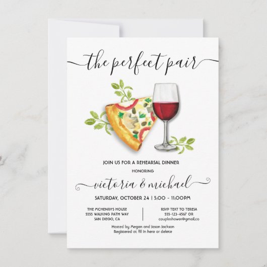 Pizza Slice & Wine het perfecte paarse vrijgezelle Kaart (Voorkant)