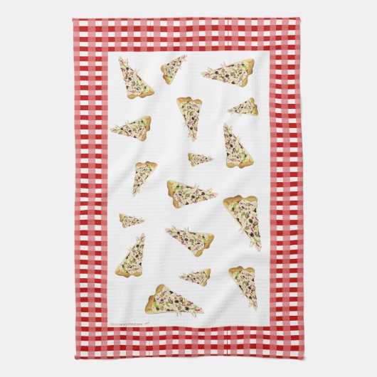 Pizza Slices Red Checkered Border Tea Towel Theedoek (Verticaal)
