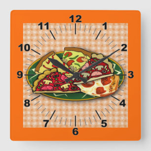Pizza Slices Wall Clock Vierkante Klok