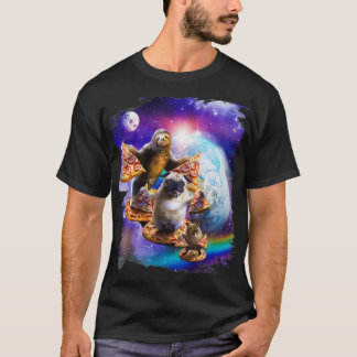 Pizza Sloth Pug Hamster In Space Galaxy Funny T-shirt