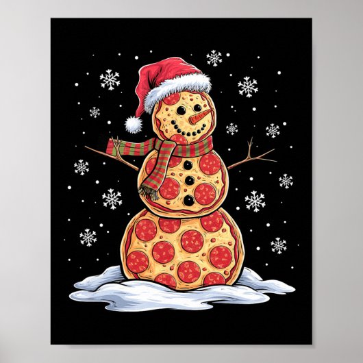 Pizza Snowman - Santa Hat - Kerstfeest Poster (Voorkant)
