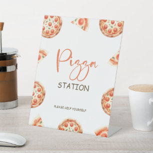 Pizza Station teken, Pizza 1e Verjaardagsfeest tek Reclamebord Met Voetstuk