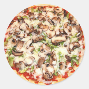 Pizza-stickers van paddenstoelen ronde sticker