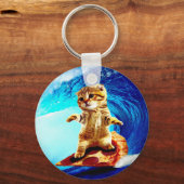 Pizza Surfing Cat Sleutelhanger (Voorkant)