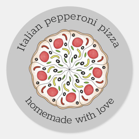 pizza texte personnalisé autocollant rond classiqu (Devant)