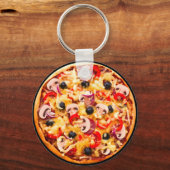 Pizza-thema, verse paddenstoelen sleutelhanger (Voorkant)