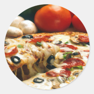 Pizza Tomaten Paddenstoelen Olijfkaas Ronde Sticker