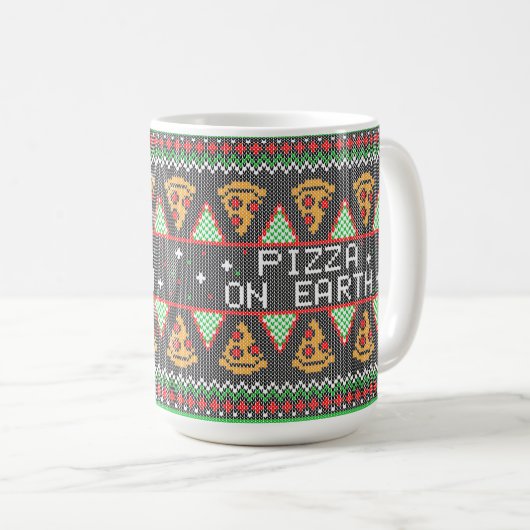 Pizza Ugly KerstSweater Koffiemok (Voorkant rechts)