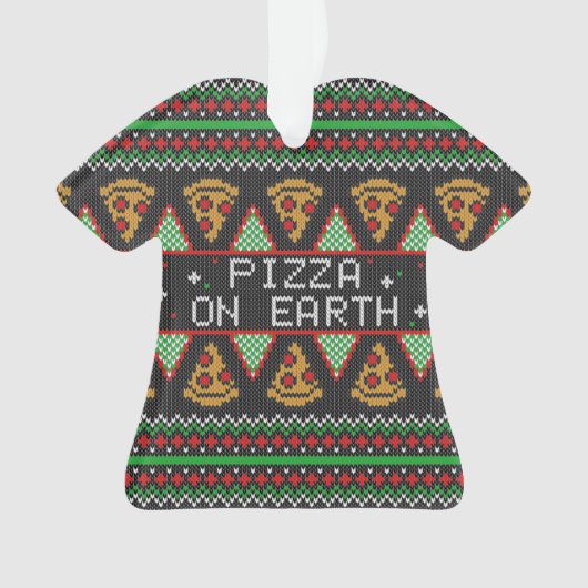Pizza Ugly KerstSweater Ornament (voorkant)