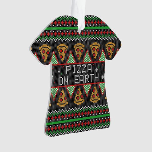 Pizza Ugly KerstSweater Ornament (voorkant)
