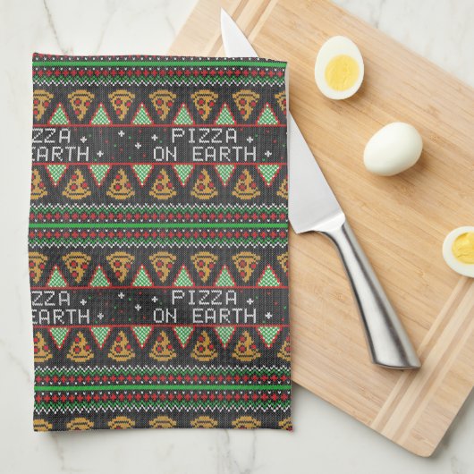 Pizza Ugly KerstSweater Theedoek (Quarter Fold)