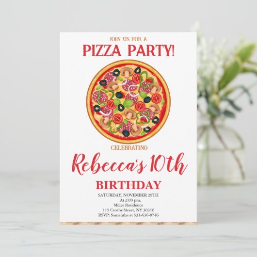 Pizza Verjaardagsfeest, elke leeftijd Verjaardags Kaart (Staand voorkant)