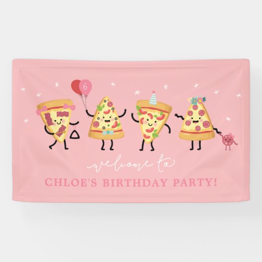 Pizza verjaardagsfeest, moderne Schattigee pizzapl Spandoek (Horizontaal)