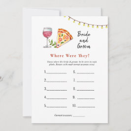 Pizza "Waar waren ze" Vrijgezellenfeest spel Kaart