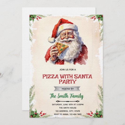 Pizza with Santa party invitation (Devant / Derrière)