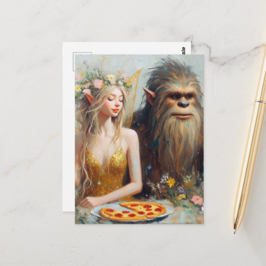 Pizzaavond met Sasquatch en de fee Briefkaart (Voorkant / Achterkant in situ)