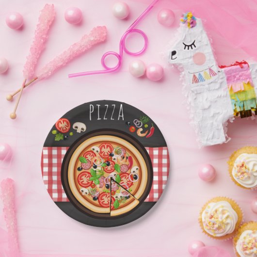 pizzaeten pizza papieren bordje (Feest)