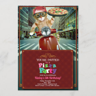Pizzafeest! Uitnodiging voor levering van kat