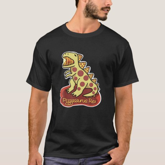Pizzasaurus Rex pizza en dinosaurus T-shirt (Voorkant)
