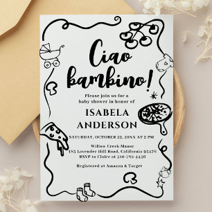 Pizzeria, Ciao Bambino Baby shower Uitnodiging