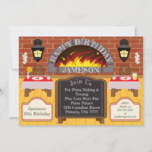Pizzeria feu rôti de pizza Allergies Invitation (Devant)