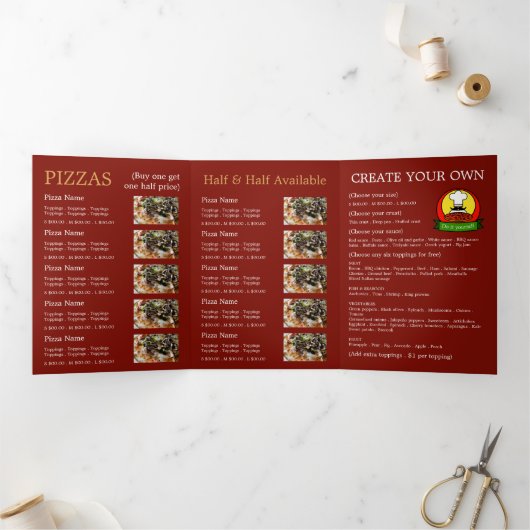 Pizzeria Restaurant, Pizzeria Menu Flyer Tri-Fold (Intérieur)
