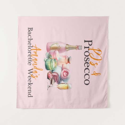 Pjs en Prosecco Pink Spa vrijgezellenfeest Wandkleed (Voorkant (horizontaal))