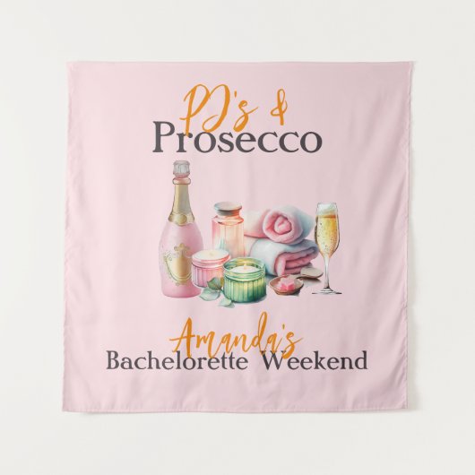 Pjs en Prosecco Pink Spa vrijgezellenfeest Wandkleed (Voorkant)