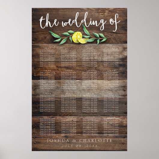 PLAATS 121-160 | Rustic Wood Lemon Wedding Poster (Voorkant)