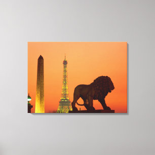 Plaats de la Concorde; Eiffeltoren; Obelisk; Canvas Afdruk