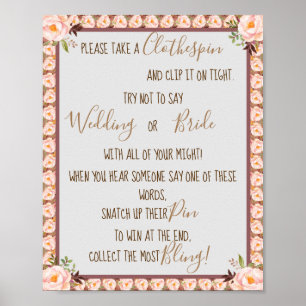 Plaats een Clothespin roze Vrijgezellenfeest Spel  Poster