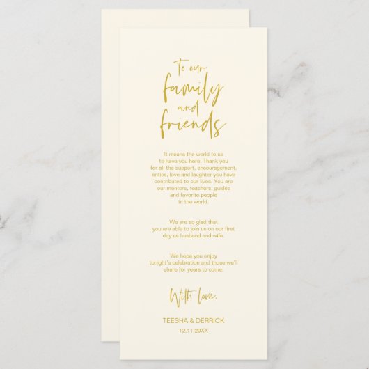 Plaats instelling Dank u, minimalistische gouden K Programma (Voorkant / Achterkant)