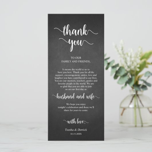 Plaats instelling Dank u, rustieke schoolbord Kaar Programma (Staand voorkant)