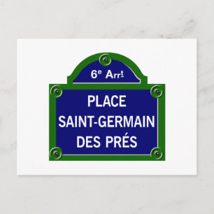 Plaats Saint-Germain des Pres, Paris Street Sign Briefkaart