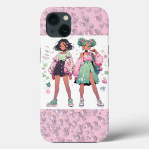 Plaatsers van wit-roze parels op roze fluweel iPhone 13 hoesje