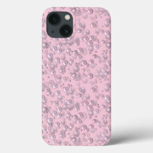 Plaatsers van wit-roze parels op roze fluweel iPhone 13 hoesje