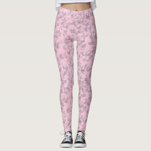 Plaatsers van wit-roze parels op roze fluweel leggings