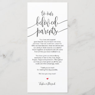Plaatsinstelling bedankkaart voor geliefde ouders programma