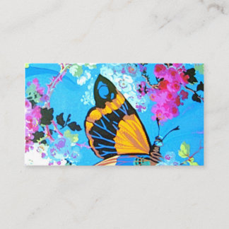 Plaatskaart roze en blauwe vlinder plaatskaartje