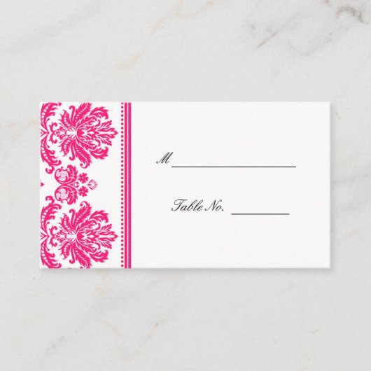 Plaatskaarten voor hotroze Damask Wedding Seating Plaatskaartje (Voorkant)