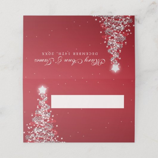 Place Card Kerstbruiloft Zilver Rood (Buitenkant ongevouwen)