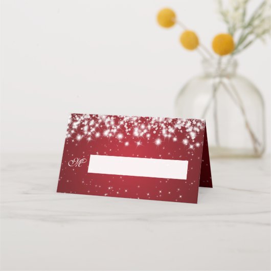 Place Card Wedding Winter Sparkle Red (Voorkant)